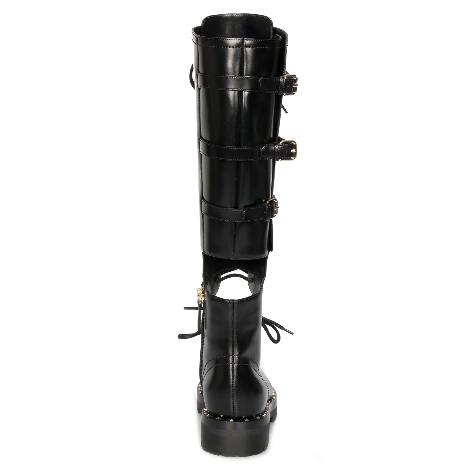 Valentino Rockstud Knee-High Cutout Boots in Black