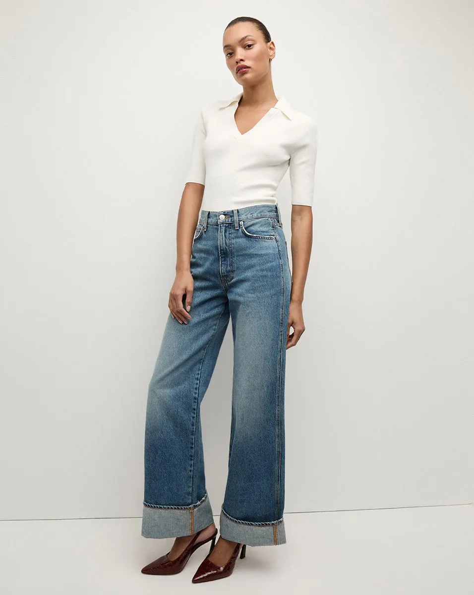 Veronica Beard Taylor High Rise Wide Leg Jeans in Rebel Stone