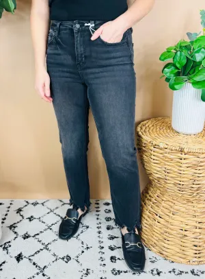 Victoria High Rise Slim Straight Black Jeans