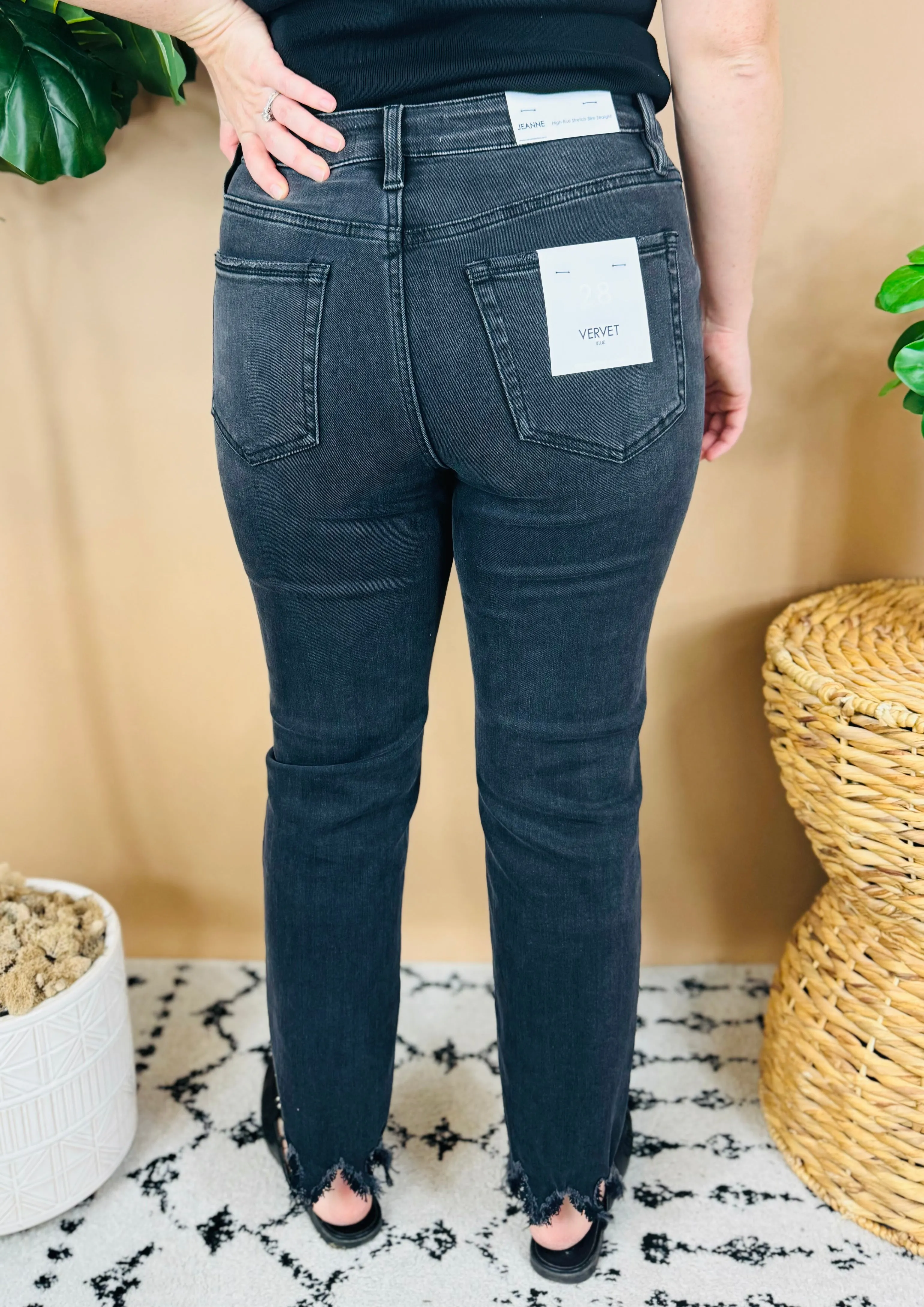 Victoria High Rise Slim Straight Black Jeans