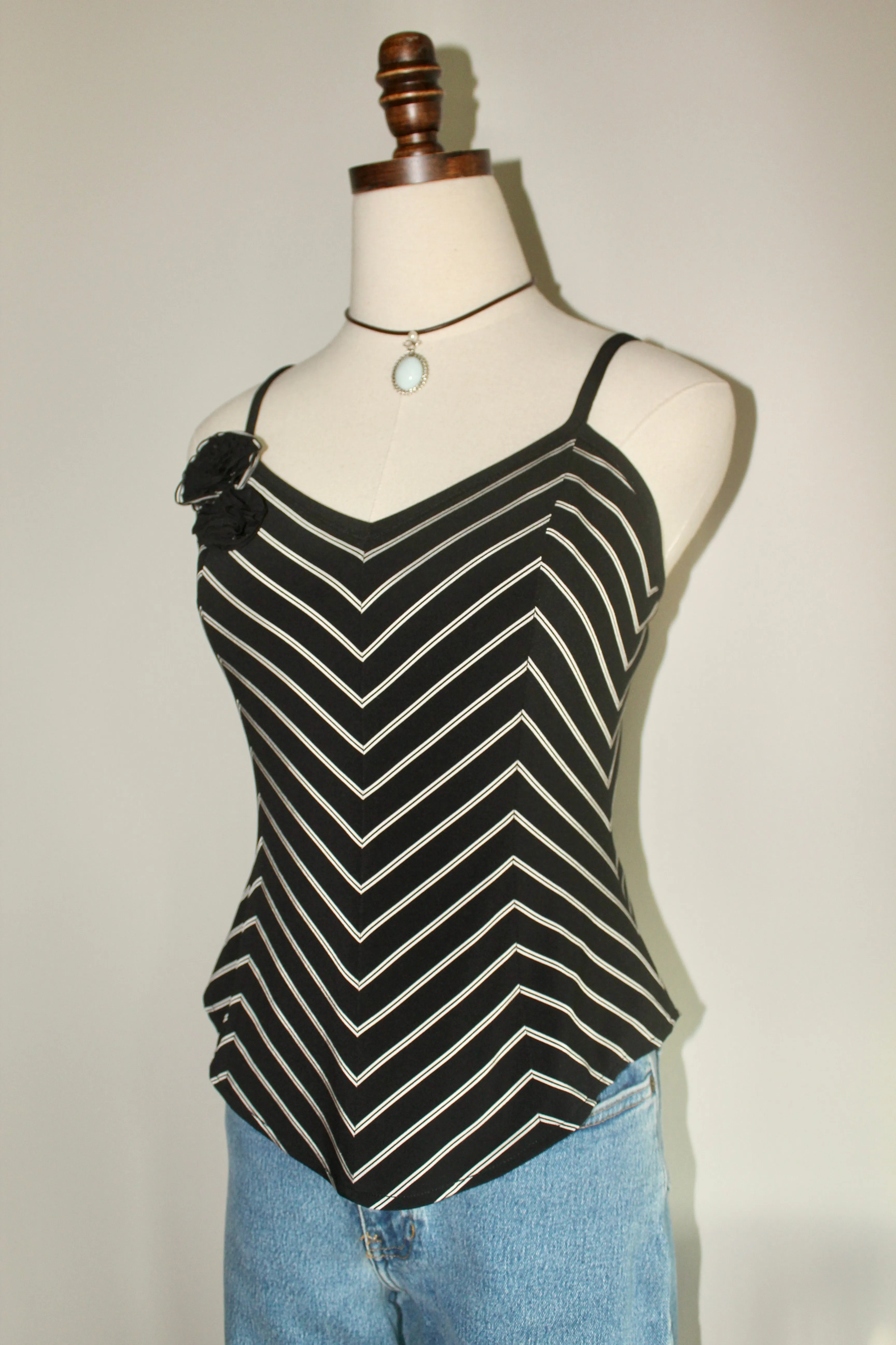 Vintage 90s Floral Striped Knit Cami (S-M)