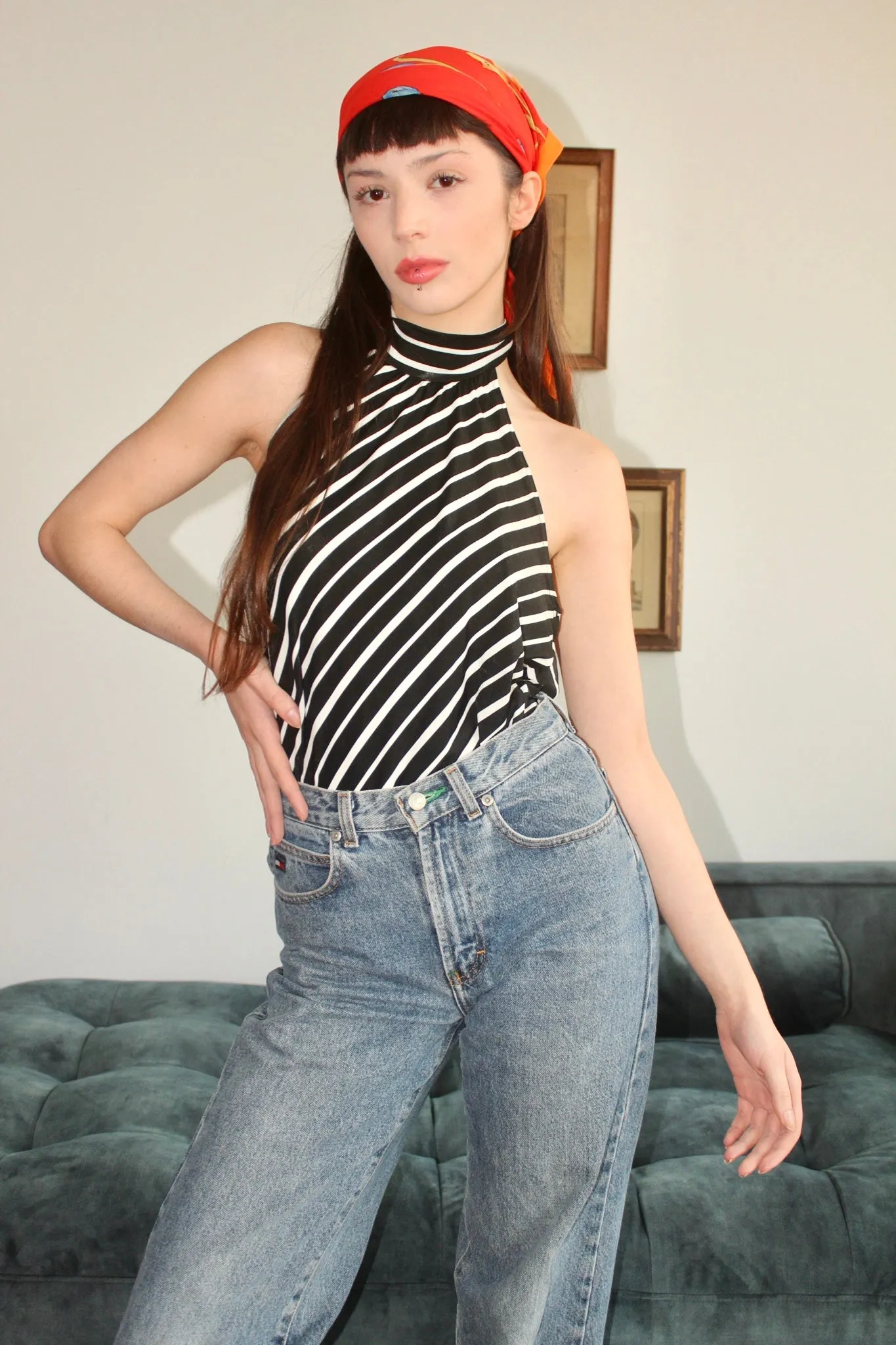Vintage 90s Groovy Striped Halter Top (M)