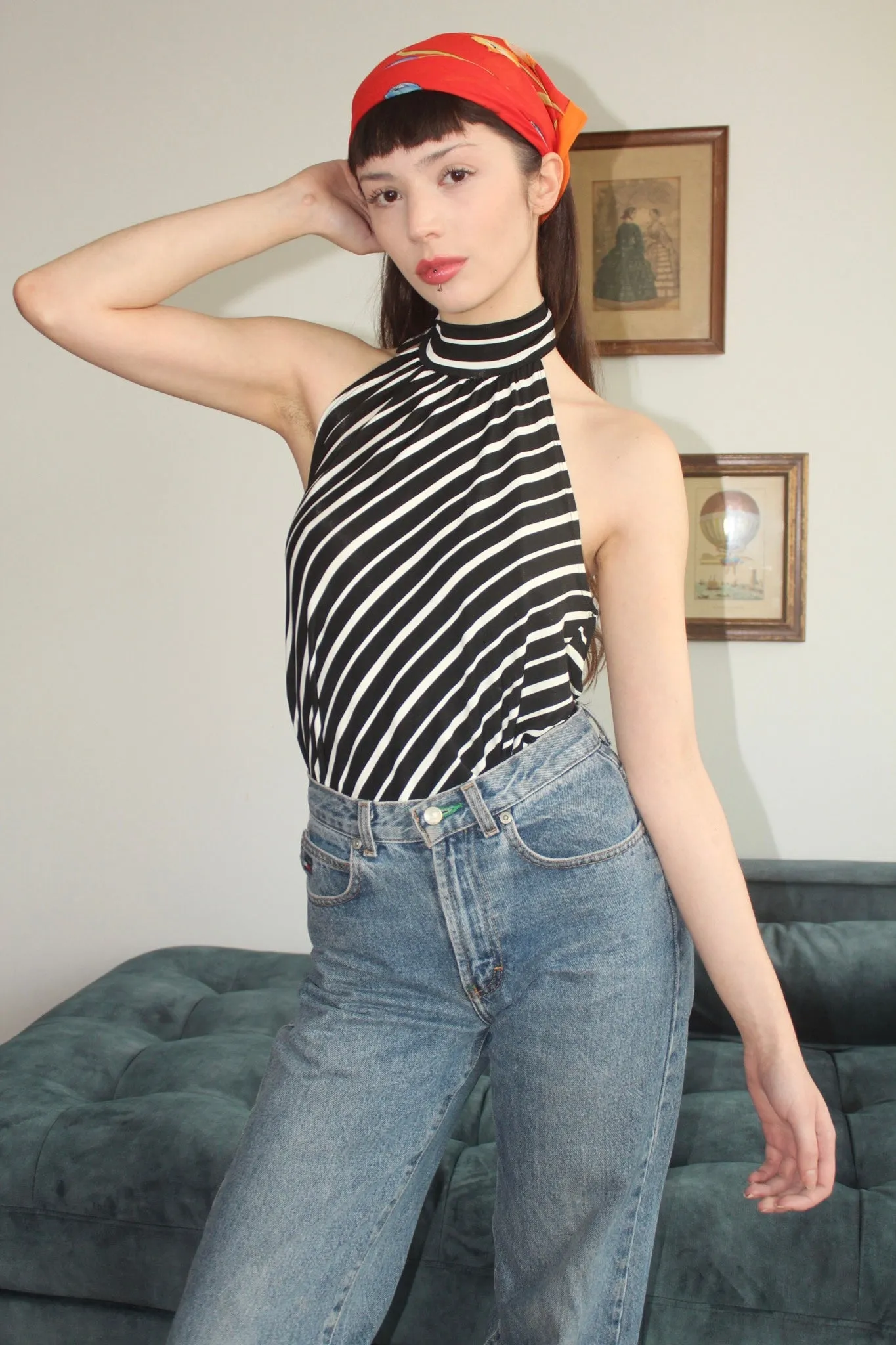Vintage 90s Groovy Striped Halter Top (M)