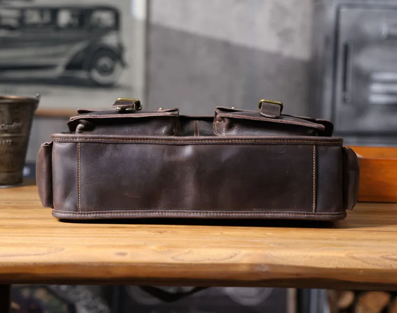 Vintage Large Leather Briefcase 14" Leather Briefcase Laptop Bag Full Grain Leather Messenger Bag Crossbody Bag For Men