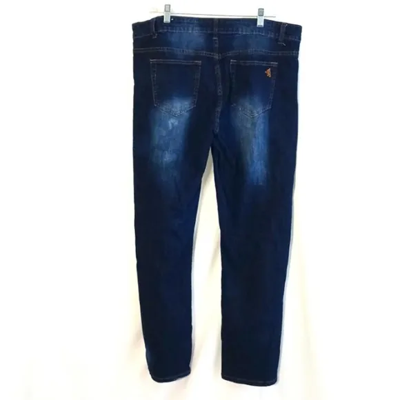 V.I.P JEANS  Plus Size 14 Dark Blue Stone Washed w Large Distress FASHION Holes