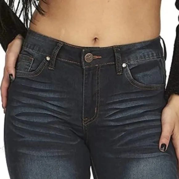 V.I.P JEANS  Plus Size 14 Dark Blue Stone Washed w Large Distress FASHION Holes
