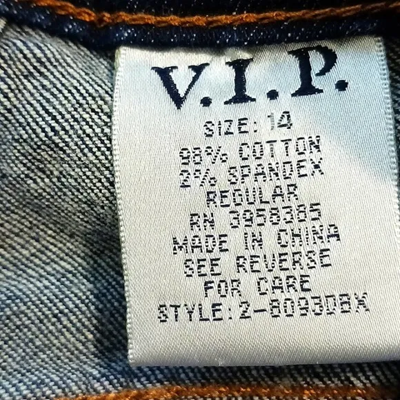 V.I.P JEANS  Plus Size 14 Dark Blue Stone Washed w Large Distress FASHION Holes