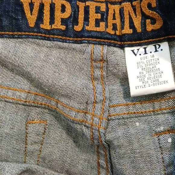 V.I.P JEANS  Plus Size 14 Dark Blue Stone Washed w Large Distress FASHION Holes
