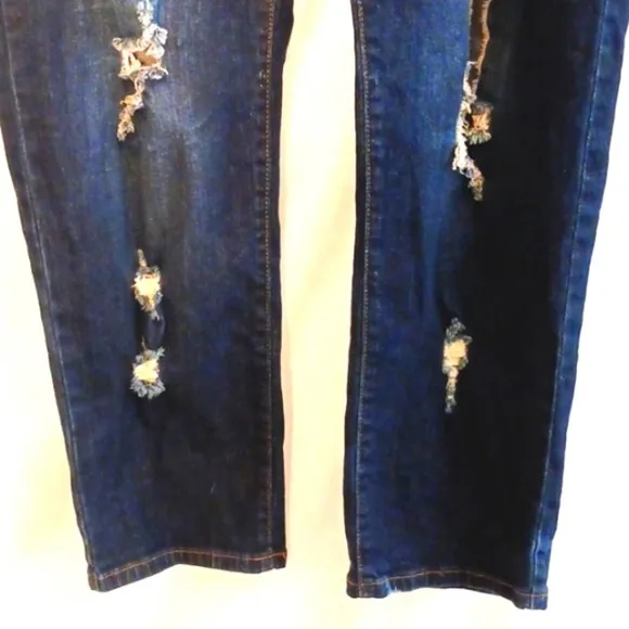 V.I.P JEANS  Plus Size 14 Dark Blue Stone Washed w Large Distress FASHION Holes