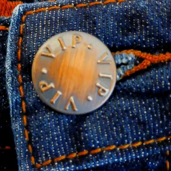 V.I.P JEANS  Plus Size 14 Dark Blue Stone Washed w Large Distress FASHION Holes