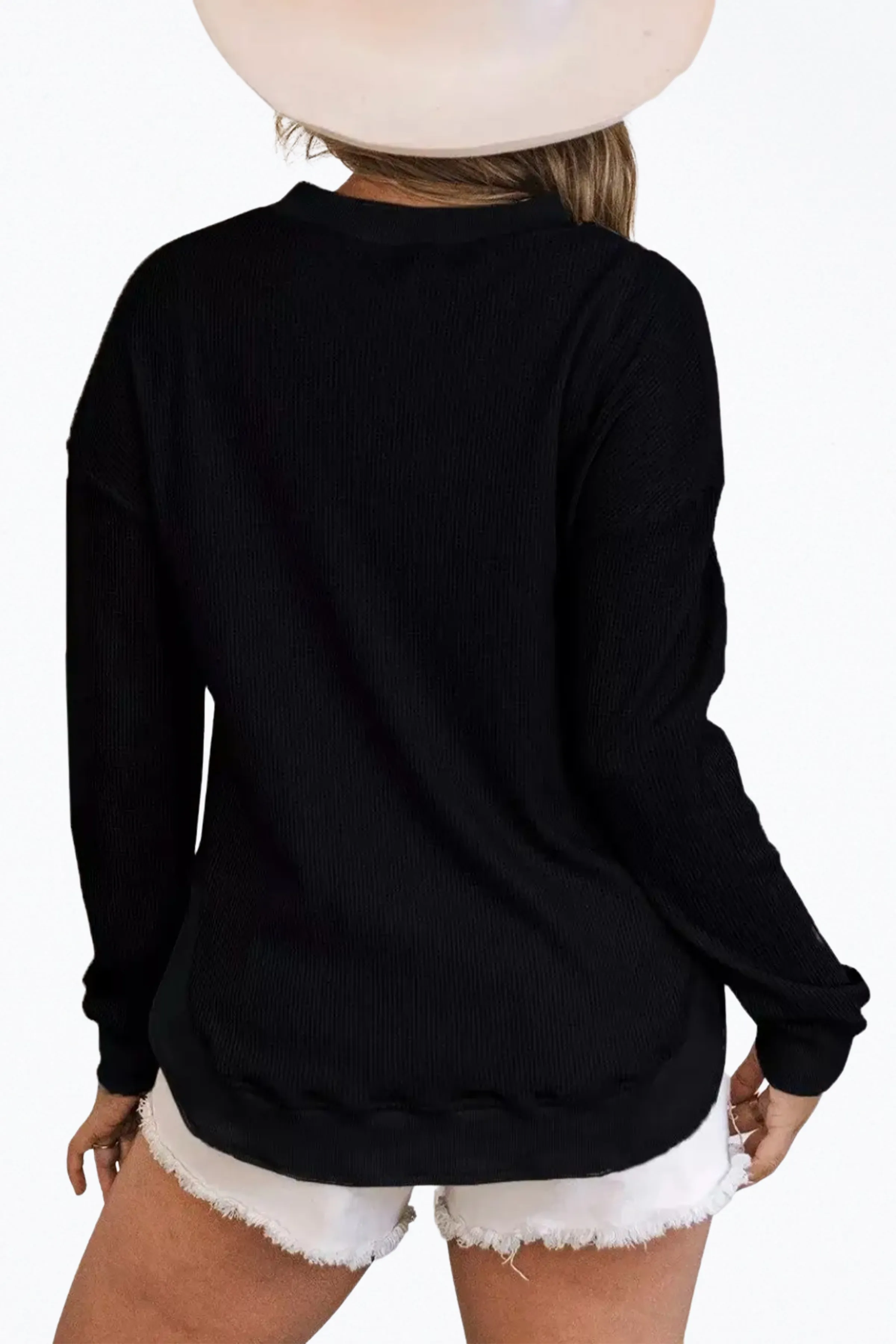 WAFFLE-KNIT COTTON-BLEND CREWNECK TOP