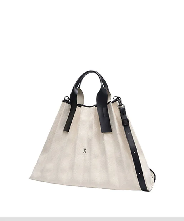 [Warehouse Sale] Lucky Pleats Canvas Tote L - Ivory Black