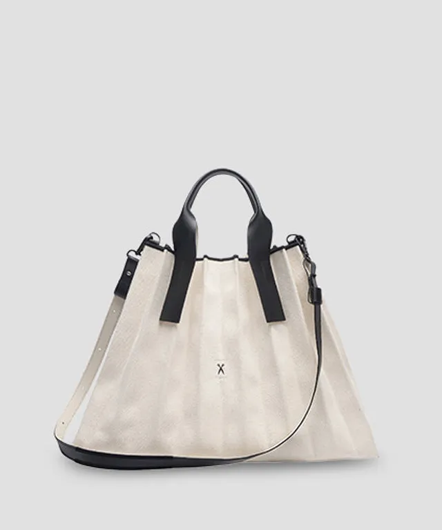 [Warehouse Sale] Lucky Pleats Canvas Tote L - Ivory Black