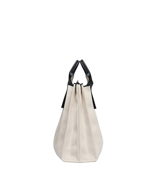 [Warehouse Sale] Lucky Pleats Canvas Tote L - Ivory Black