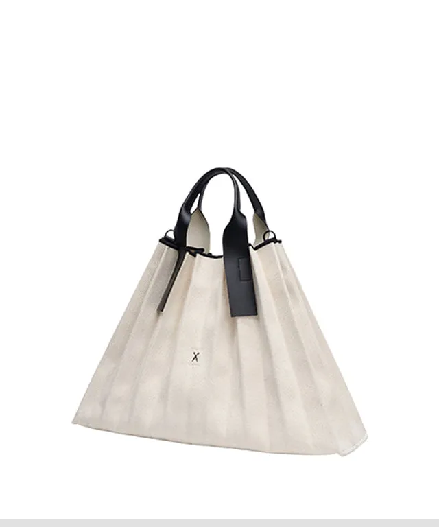 [Warehouse Sale] Lucky Pleats Canvas Tote L - Ivory Black