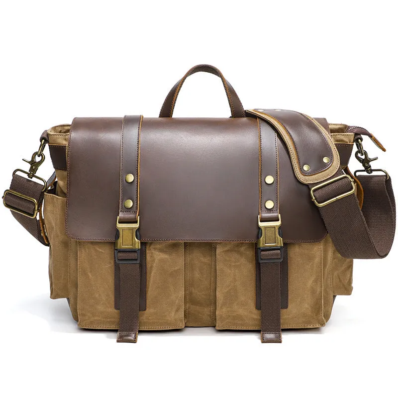 Waterproof Waxed Canvas Camera Bag Canvas With Leather DSLR Camera Bag Canvas Shoulder Messenger Bag
