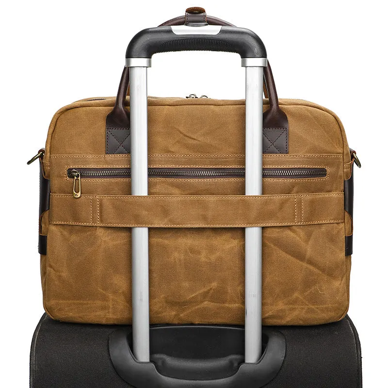 Waxed Canvas Briefcase Bag Handmade Canvas Laptop Messenger Bag Vintage Office Bag Canvas Crossbody bag