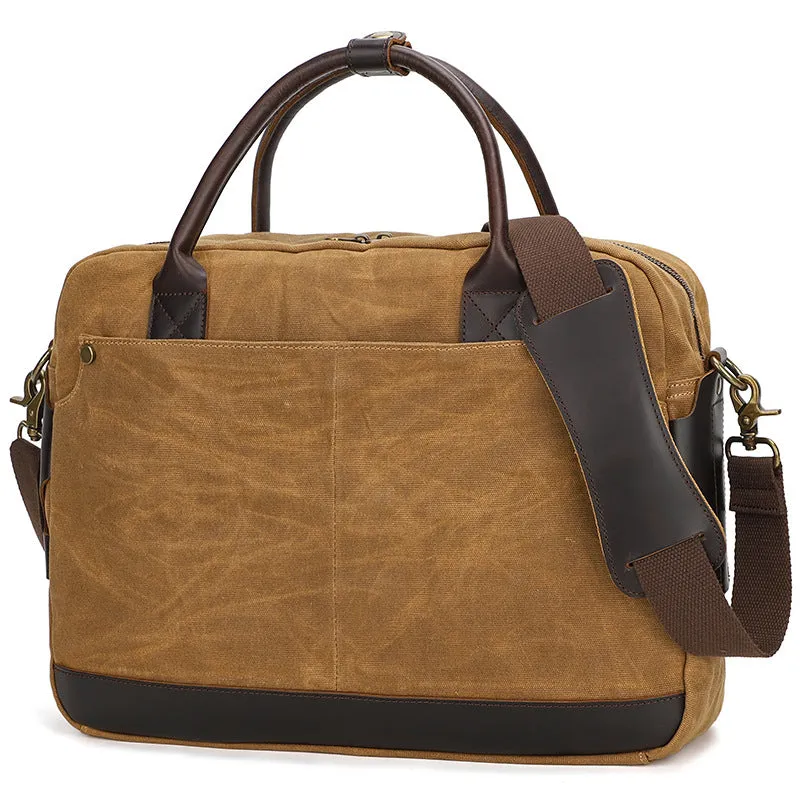 Waxed Canvas Briefcase Bag Handmade Canvas Laptop Messenger Bag Vintage Office Bag Canvas Crossbody bag