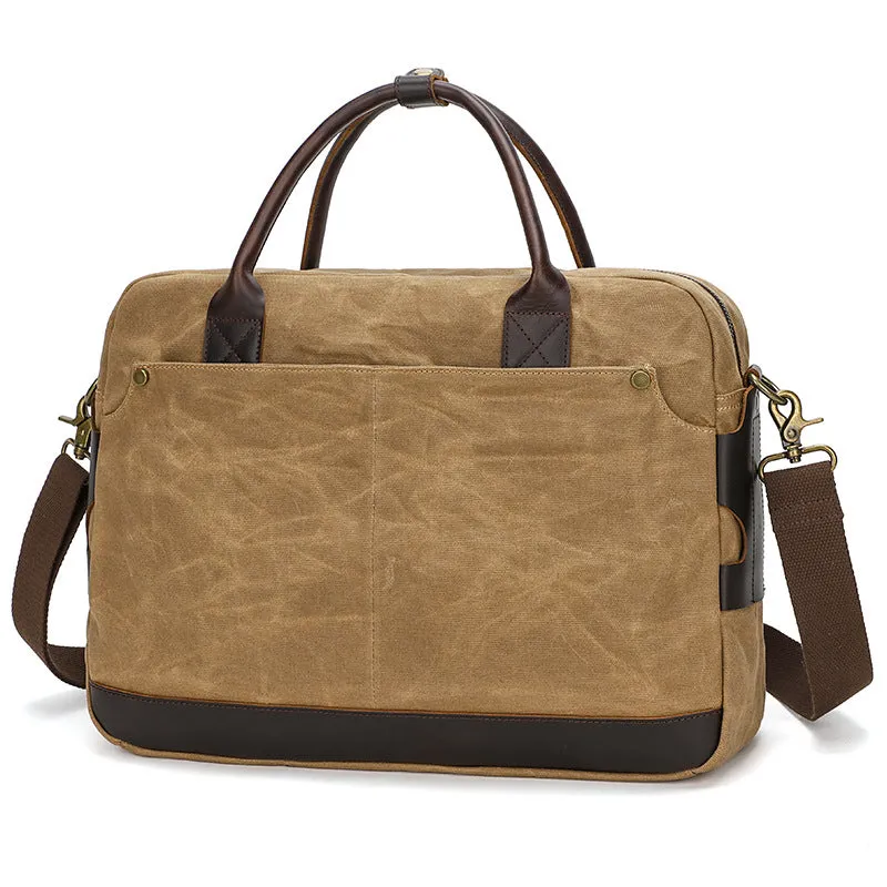 Waxed Canvas Briefcase Bag Handmade Canvas Laptop Messenger Bag Vintage Office Bag Canvas Crossbody bag