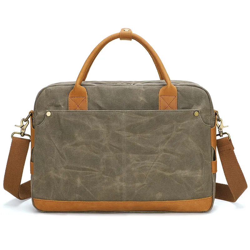 Waxed Canvas Briefcase Bag Handmade Canvas Laptop Messenger Bag Vintage Office Bag Canvas Crossbody bag
