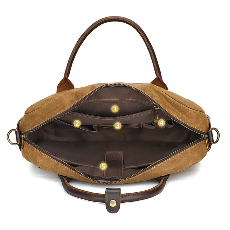 Waxed Canvas Briefcase Bag Handmade Canvas Laptop Messenger Bag Vintage Office Bag Canvas Crossbody bag