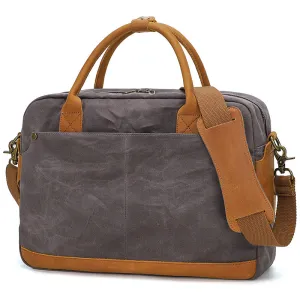 Waxed Canvas Briefcase Bag Handmade Canvas Laptop Messenger Bag Vintage Office Bag Canvas Crossbody bag