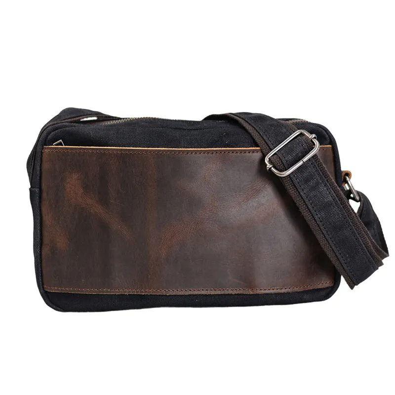Waxed Canvas Messenger Bag Men Satchel Bag With Full Grain Leather Vintage Crossbody Bag Canvas Shoulder Bag iPad Bag