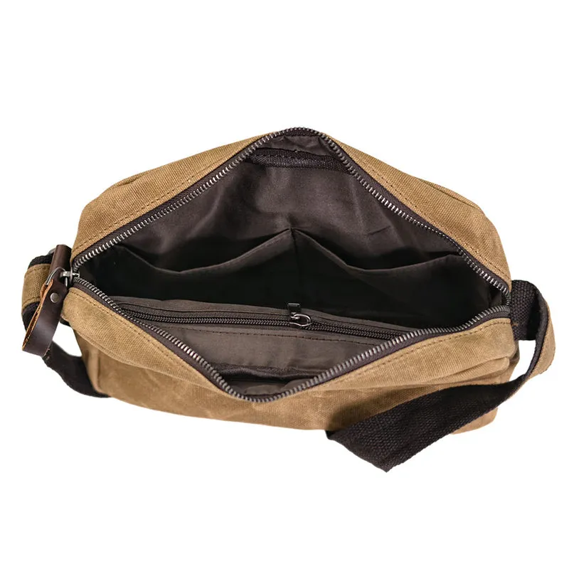 Waxed Canvas Messenger Bag Men Satchel Bag With Full Grain Leather Vintage Crossbody Bag Canvas Shoulder Bag iPad Bag