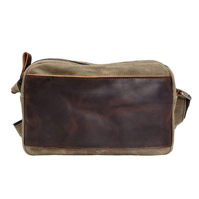 Waxed Canvas Messenger Bag Men Satchel Bag With Full Grain Leather Vintage Crossbody Bag Canvas Shoulder Bag iPad Bag
