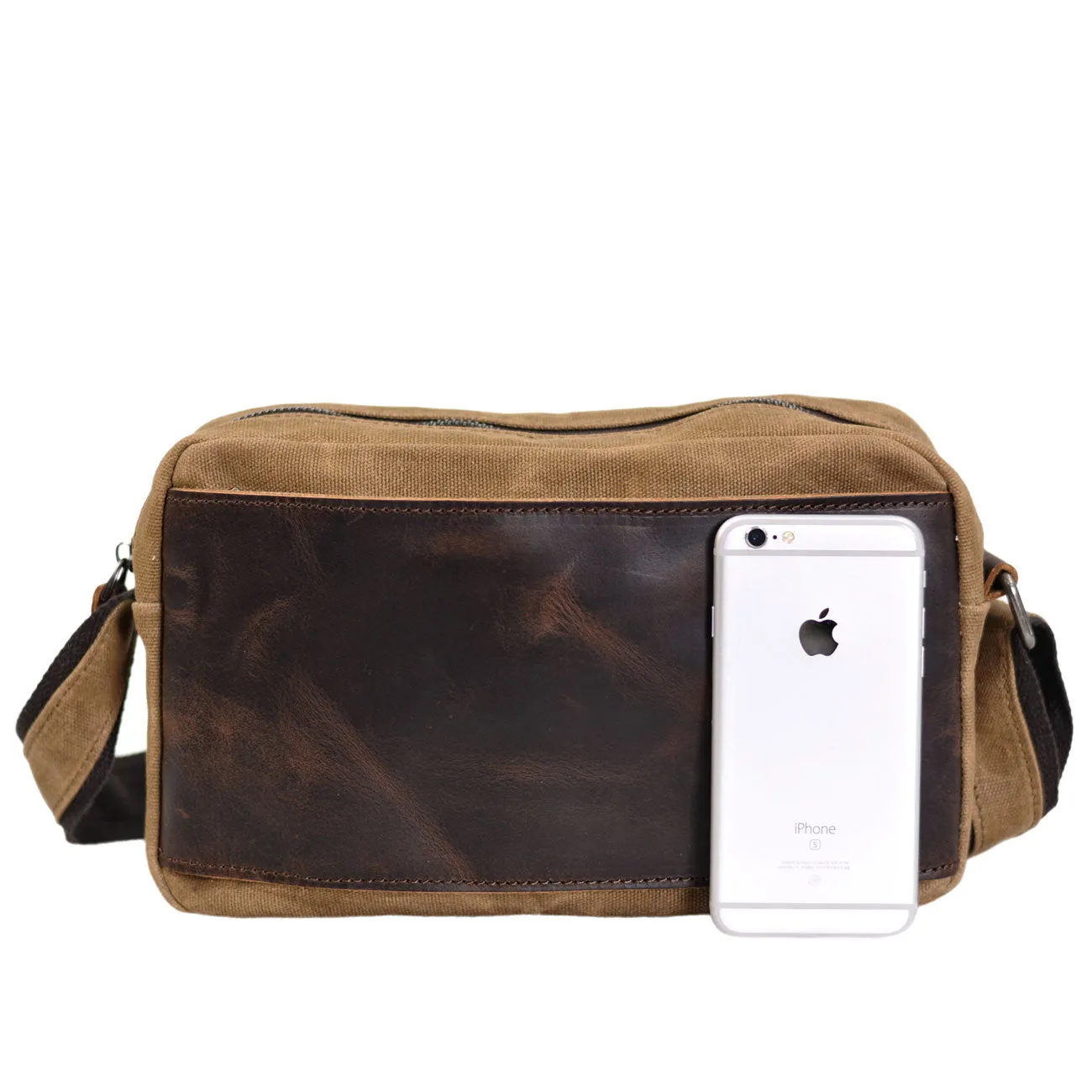 Waxed Canvas Messenger Bag Men Satchel Bag With Full Grain Leather Vintage Crossbody Bag Canvas Shoulder Bag iPad Bag