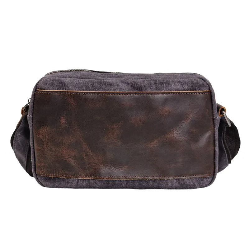 Waxed Canvas Messenger Bag Men Satchel Bag With Full Grain Leather Vintage Crossbody Bag Canvas Shoulder Bag iPad Bag