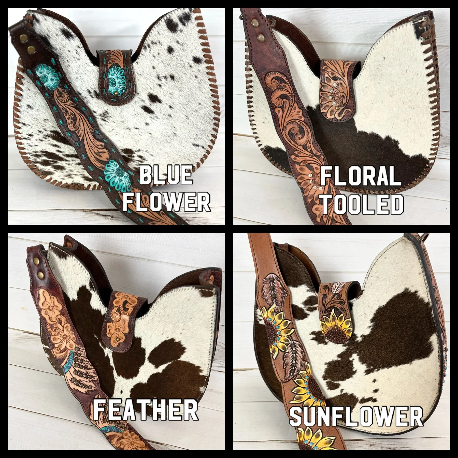 Western Leather Tooled and Cowhide Structured Hobo Handbag
