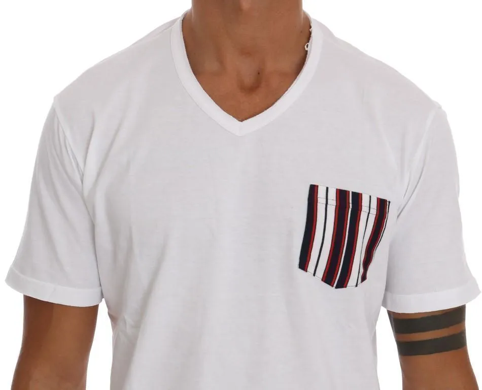 White Cotton V-neck T-Shirt