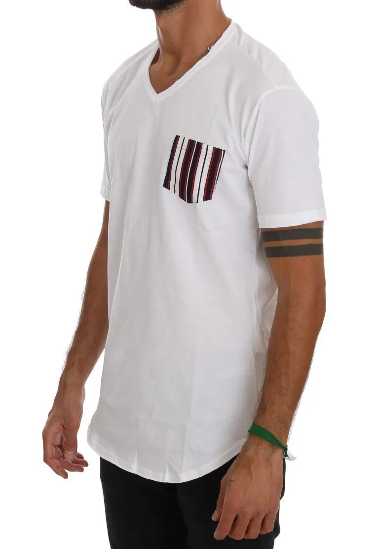 White Cotton V-neck T-Shirt