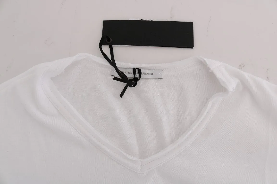 White Cotton V-neck T-Shirt