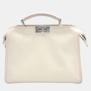 White Leather Mini Peekaboo ISeeU Satchel Bag