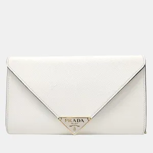 White Saffiano Leather Chain Clutch Bag