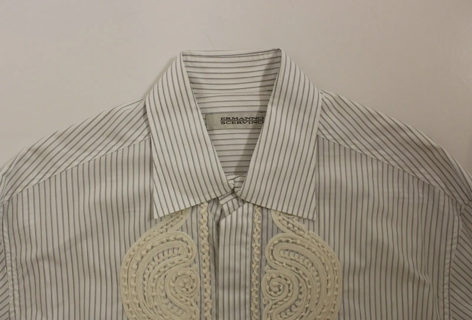 White Striped Embroidered Casual Shirt