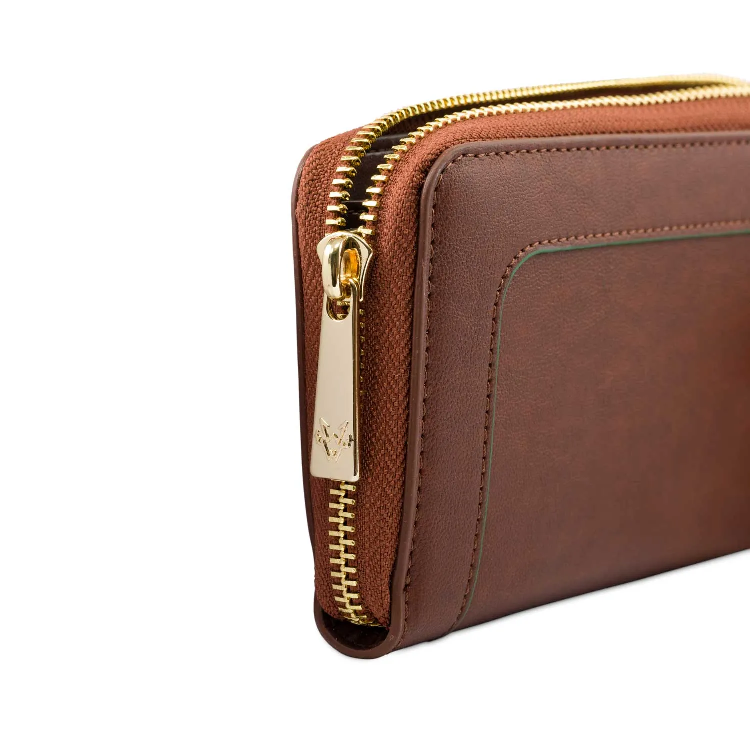 Wilton Vegan Leather Zipped Purse | Rust & Emerald