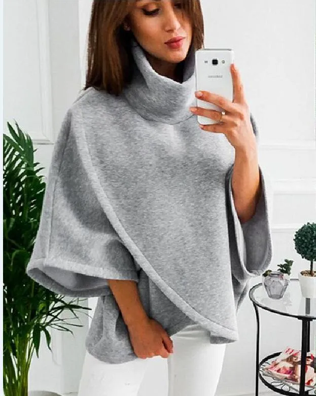 Women High Neck Irregular Fall Cape Hoodies