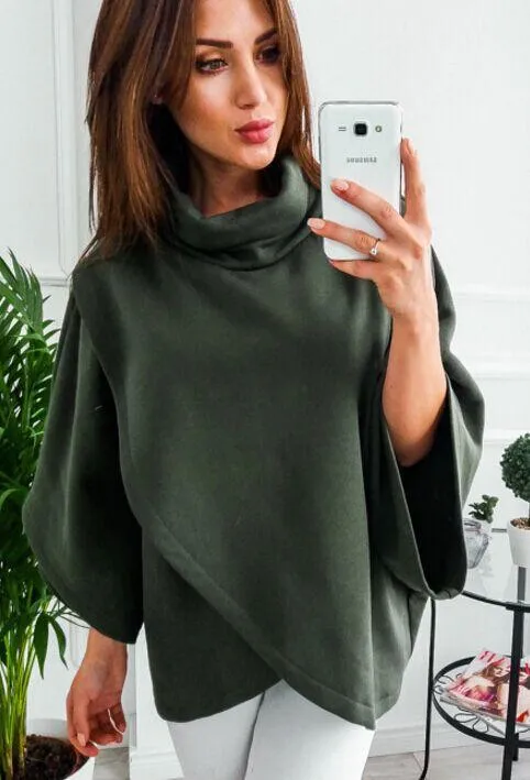 Women High Neck Irregular Fall Cape Hoodies