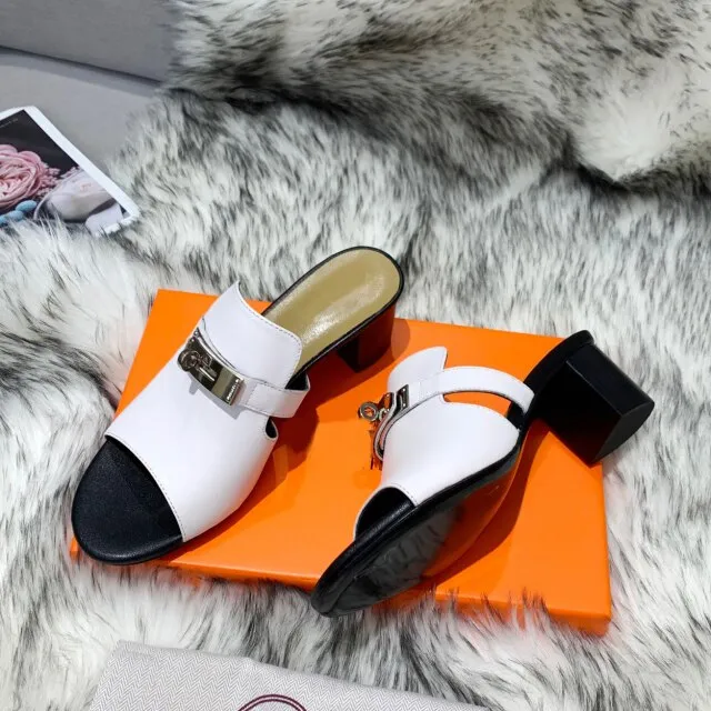Women Natural Leather Peep Toe Slippers  High Heels