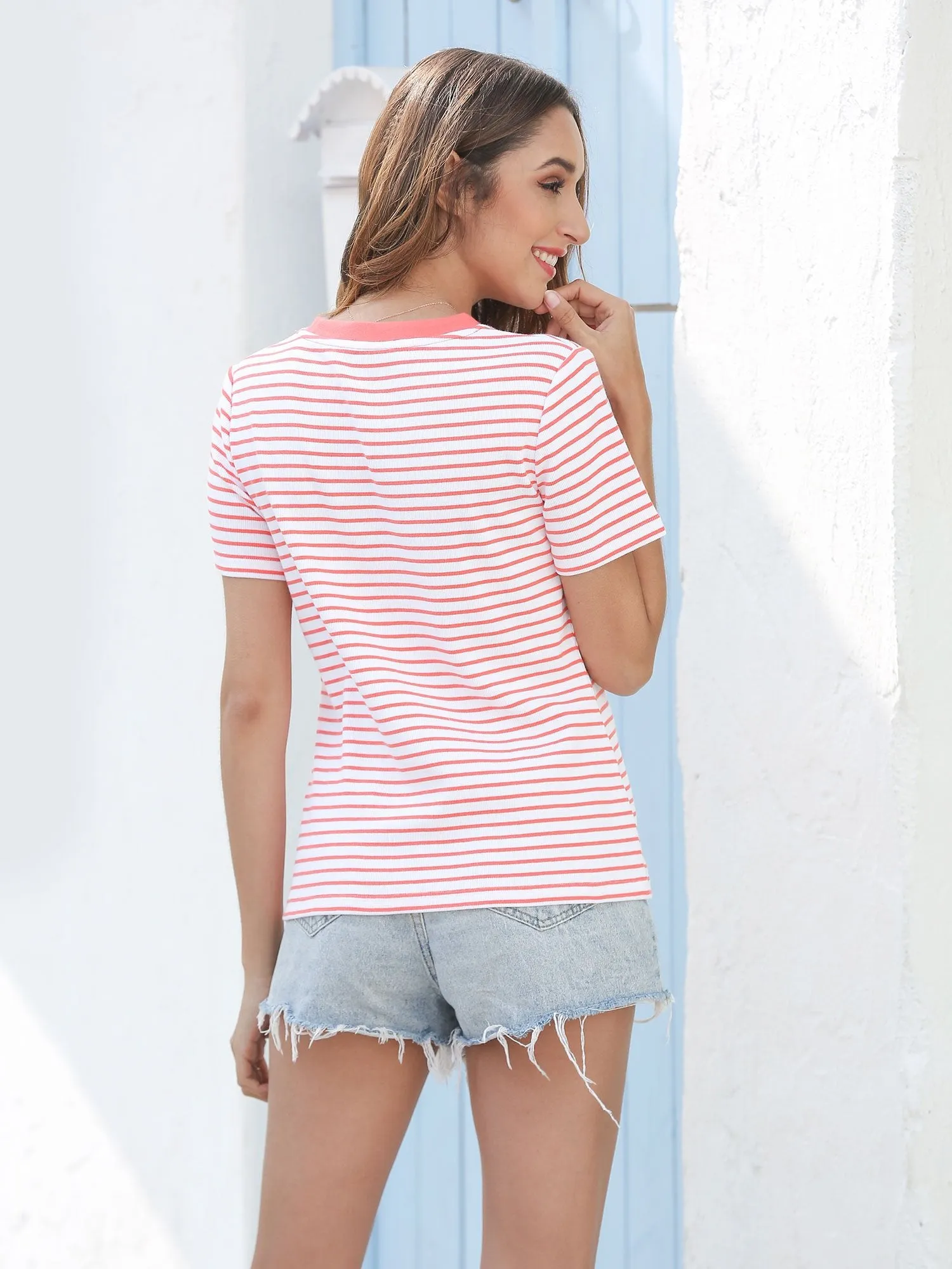 Women Short Sleeve Top T Shirt Crew Neck Cotton Tee