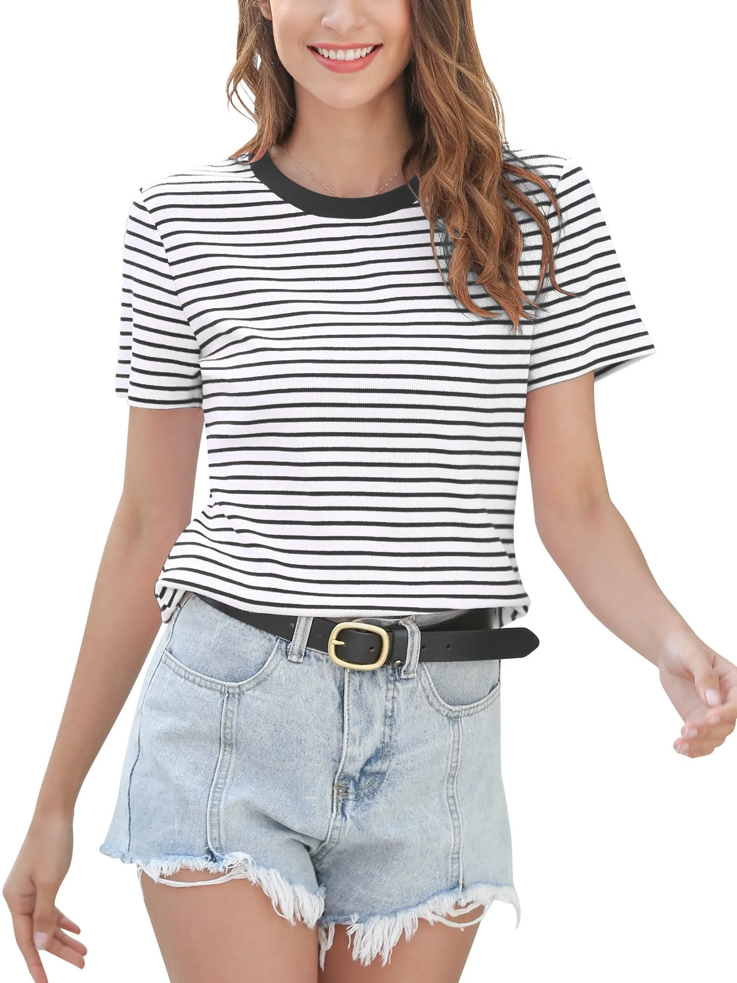 Women Short Sleeve Top T Shirt Crew Neck Cotton Tee