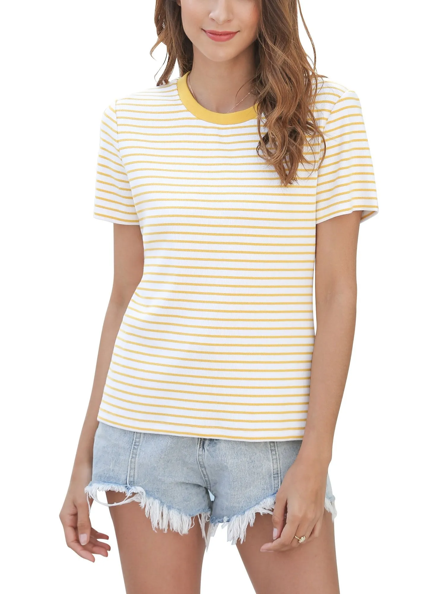 Women Short Sleeve Top T Shirt Crew Neck Cotton Tee