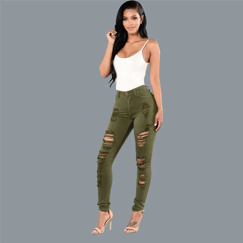 Women Slim Pencil Jeans Ripped Jeans Fashionable Skinny Jeans