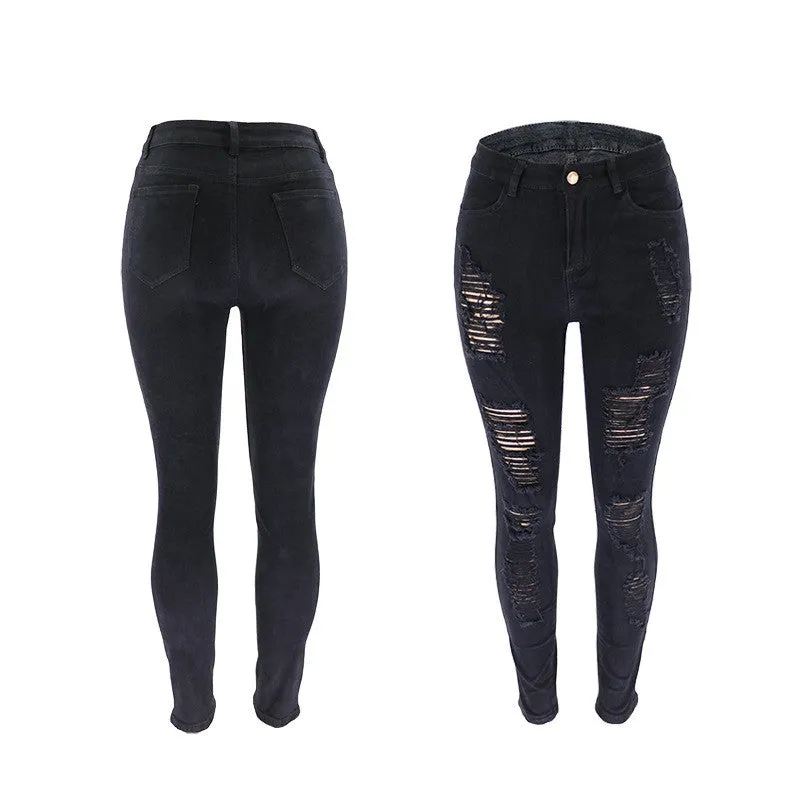 Women Slim Pencil Jeans Ripped Jeans Fashionable Skinny Jeans
