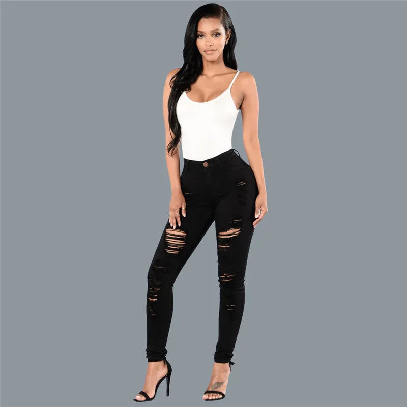 Women Slim Pencil Jeans Ripped Jeans Fashionable Skinny Jeans