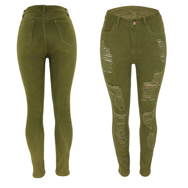 Women Slim Pencil Jeans Ripped Jeans Fashionable Skinny Jeans