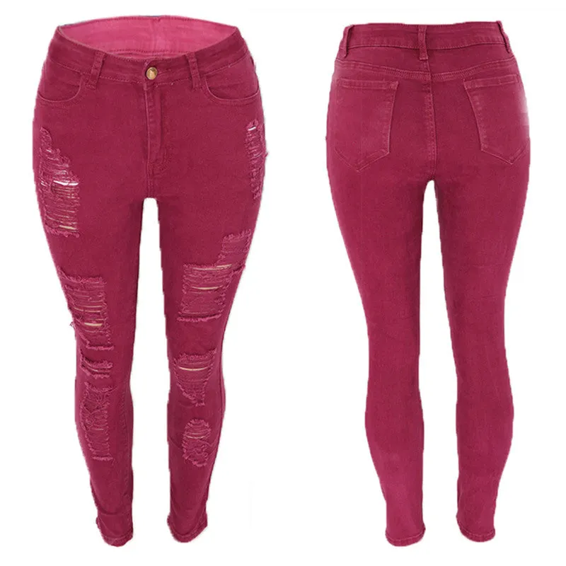Women Slim Pencil Jeans Ripped Jeans Fashionable Skinny Jeans